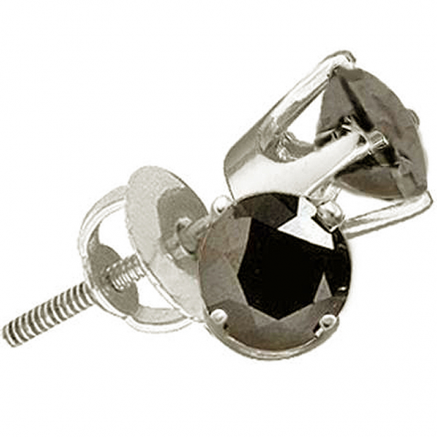 2.00 Carat (ctw) 10k White Gold Round Black Diamond Ladies Stud Earrings