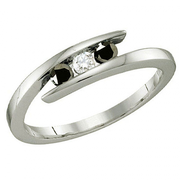 0.25 Carat (ctw) Sterling Silver Black & White Diamond Ladies 3 Stone Band Ring