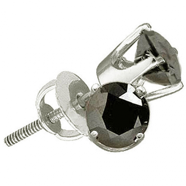 0.50 Carat (ctw) Sterling Silver Round Black Diamond Ladies Stud Earrings