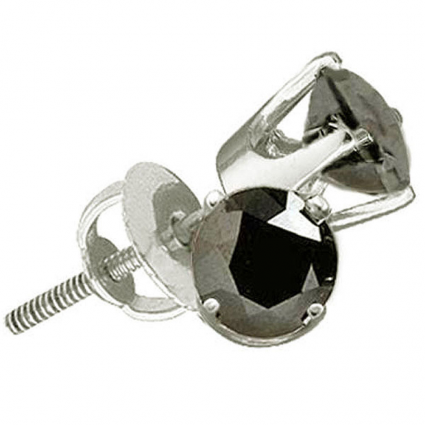 0.75 Carat (ctw) Sterling Silver Round Black Diamond Ladies Stud Earrings