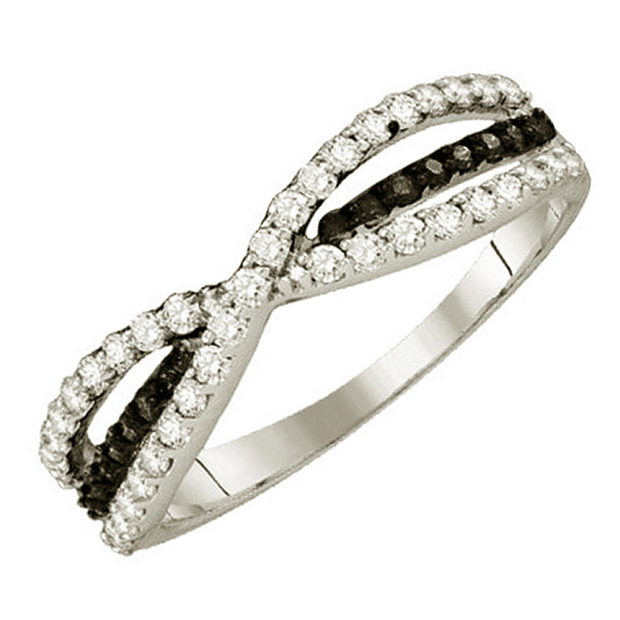 0.50 Carat (ctw) 10k White Gold Black & White Diamond Ladies Cocktail Right Hand Ring Band