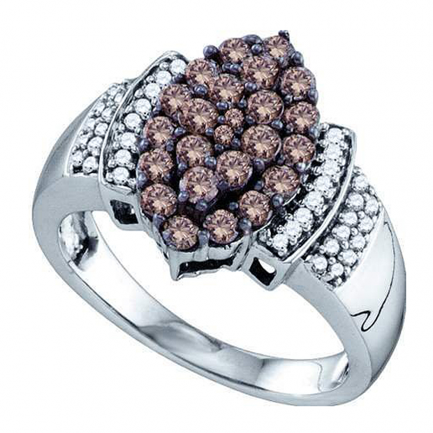 1.00 Carat (ctw) 10k White Gold Round Brown & White Diamond Ladies Right Hand Fashion Ring