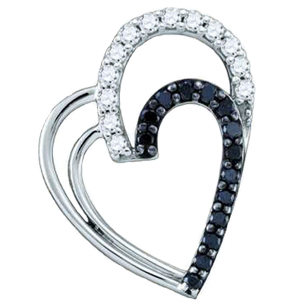 0.31 Carat (ctw) 10k White Gold Black & White Diamond Ladies Double Heart Pendant
