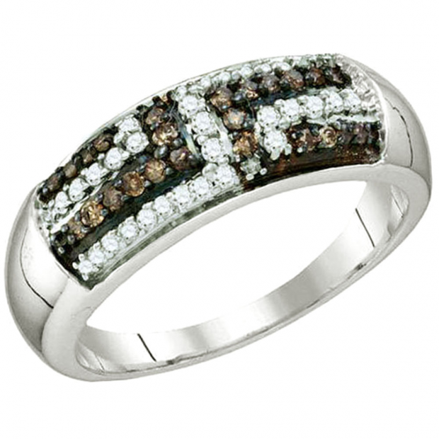 0.40 Carat (ctw) Sterling Silver White & Brown Diamond Ladies Wedding Band