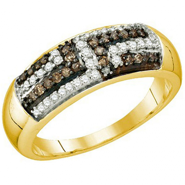 0.40 Carat (ctw) 18k Yellow Gold Plated Sterling Silver White & Brown Diamond Ladies Wedding Band