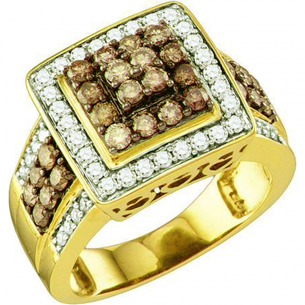 1.53 Carat (ctw) 10k Yellow Gold Round White & Brown Diamond Ladies Fashion Right Hand Ring