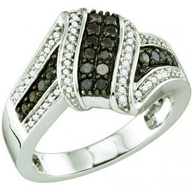 0.53 Carat (ctw) 10k White Gold Round Black & White Diamond Ladies Right Hand Fashion Band