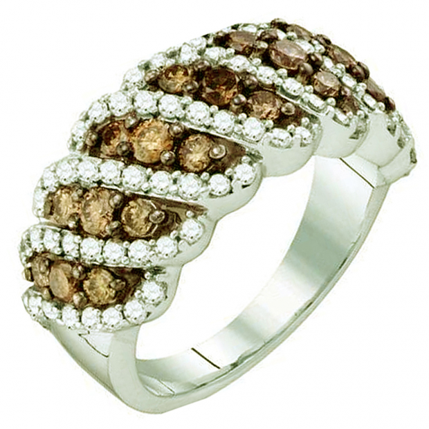 1.52 Carat (ctw) 10k White Gold Round Brown & White Diamond Ladies Right Hand Fashion Band