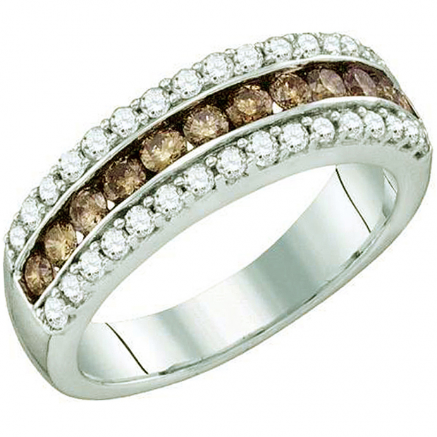 0.98 Carat (ctw) 10k White Gold Round Brown & White Diamond Ladies Anniversary Ring Wedding Band