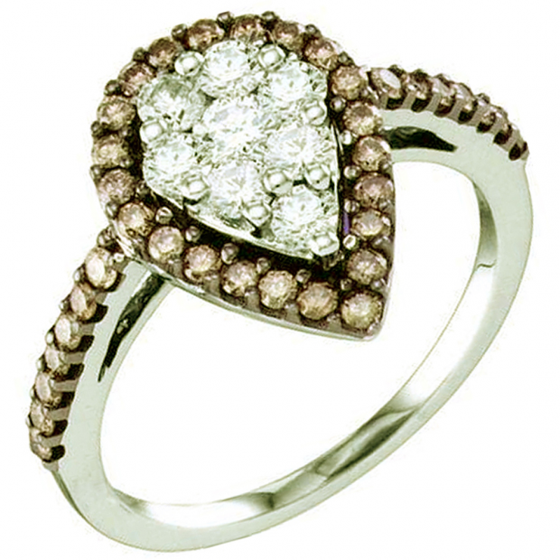 0.99 Carat (ctw) 10k White Gold Round Brown & White Diamond Ladies Right Hand Fashion Ring