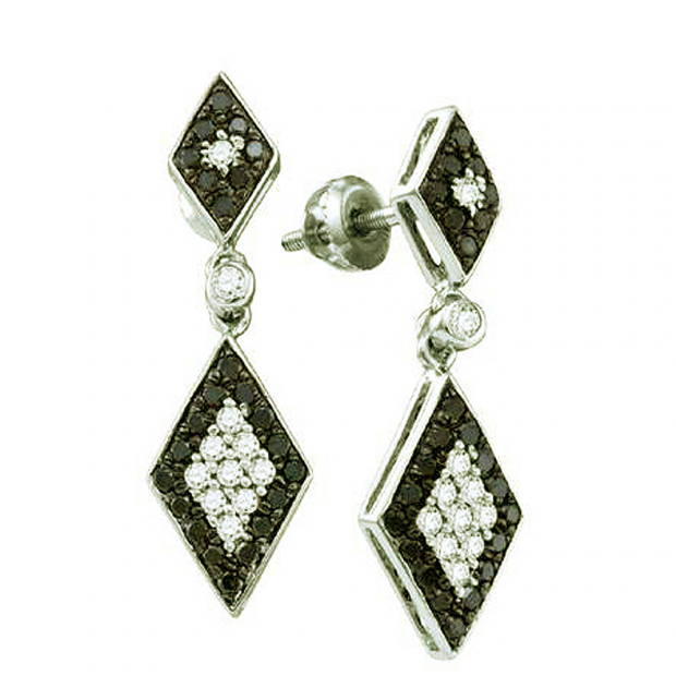 0.64 Carat (ctw) 10k White Gold Round Black & White Diamond Ladies Dangling Drop Earrings