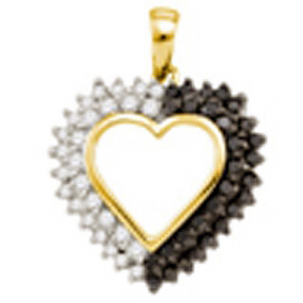 0.52 Carat (ctw) 10k Yellow Gold Black & White Diamond Ladies Heart Pendant