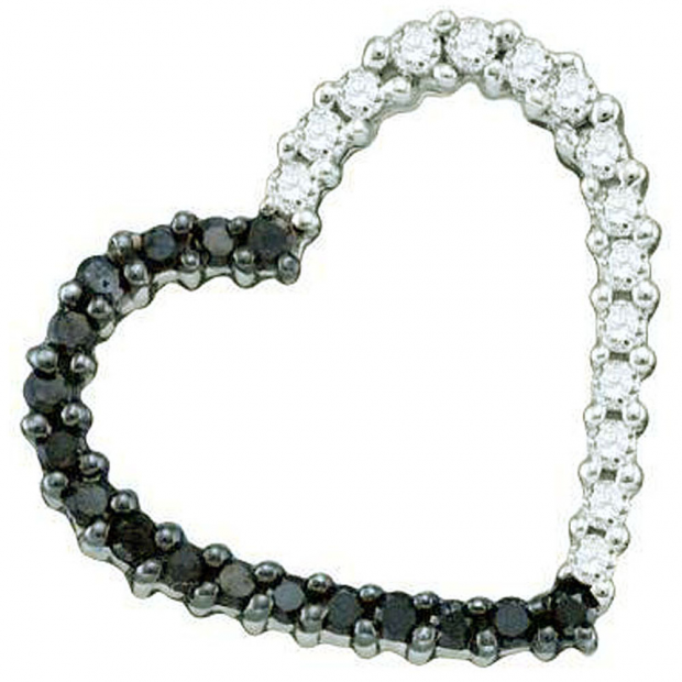 0.28 Carat (ctw) 10k White Gold Black & White Diamond Ladies Heart Pendant