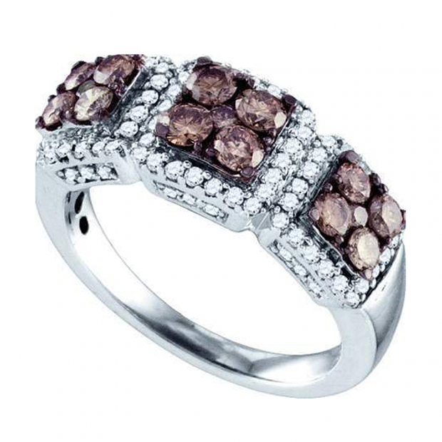 1.37 Carat (ctw) 10k White Gold Round Brown & White Diamond Ladies Right Hand Fashion Band