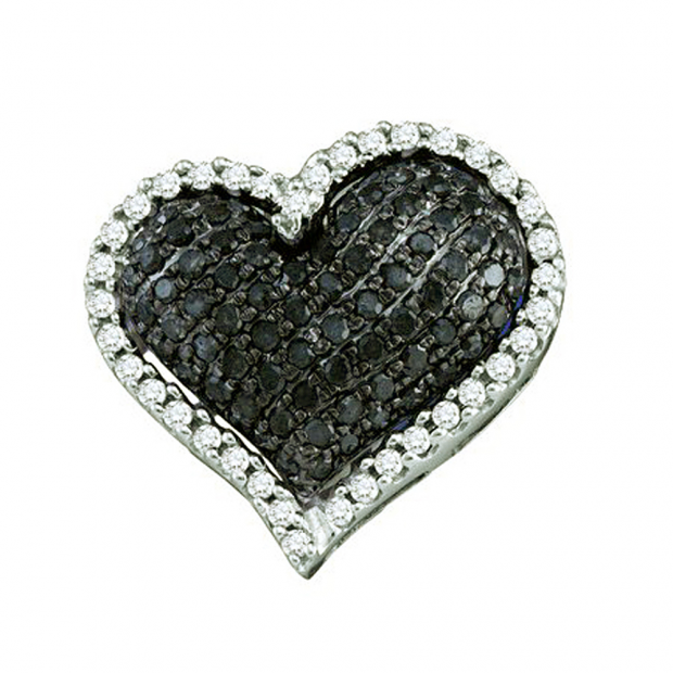 0.77 Carat (ctw) 10k White Gold Round Black & White Diamond Ladies Heart Pendant