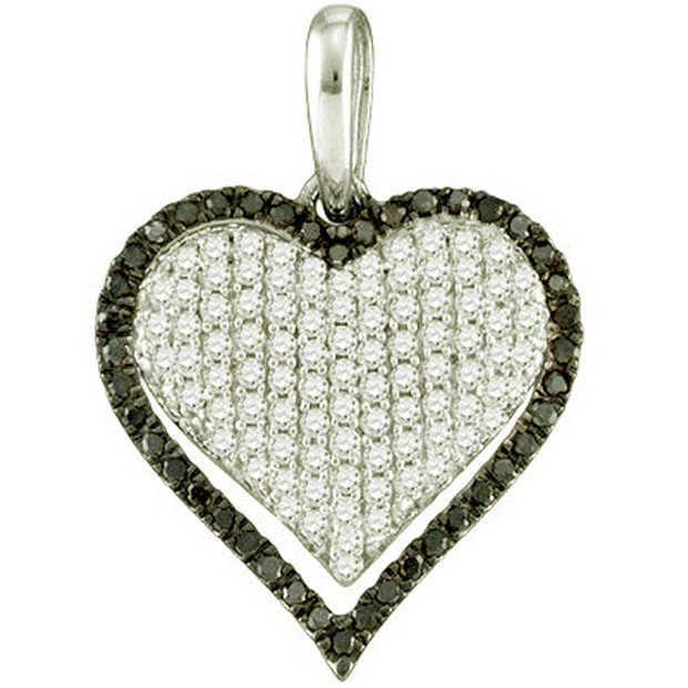 0.83 Carat (ctw) 10k White Gold Round Black & White Diamond Ladies Heart Pendant