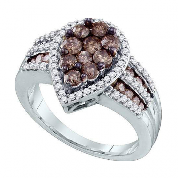 1.40 Carat (ctw) 10k White Gold Round Brown & White Diamond Ladies Right Hand Fashion Ring