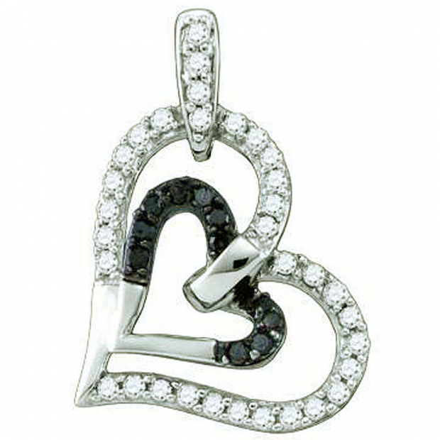 0.29 Carat (ctw) 10k White Gold Round Black & White Diamond Ladies Heart Pendant