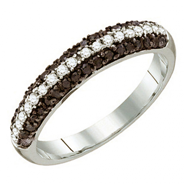0.49 Carat (ctw) 10k White Gold Round Black & White Diamond Ladies Cocktail Right Hand Ring