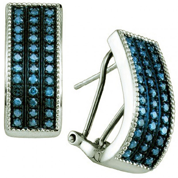 0.65 Carat (ctw) 10k White Gold Round Blue Diamond Ladies Fashion Hoops Earrings