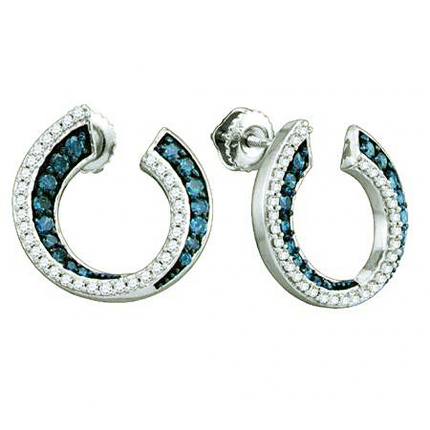 0.75 Carat (ctw) 10k White Gold Round Blue & White Diamond Ladies Fashion Earrings
