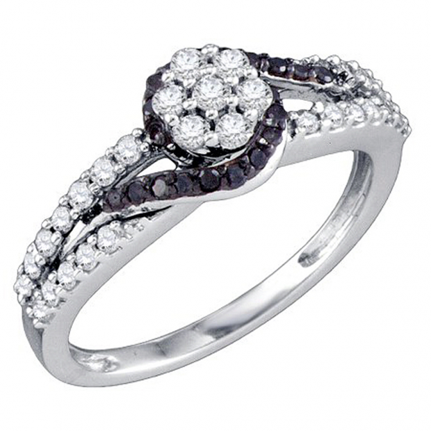 0.55 Carat (ctw) 10k White Gold Round Black & White Diamond Ladies Swirl Twisted Engagement Ring