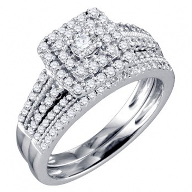 0.77 Carat (ctw) 14K White Gold Round White Diamond Ladies Bridal Engagement Ring Matching Band Set 3/4 CT