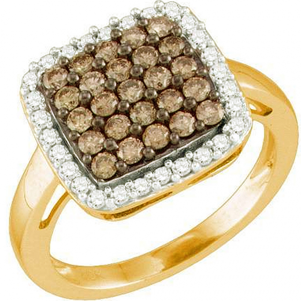 1.07 Carat (ctw) 10k Rose Gold Round Brown & White Diamond Ladies Right Hand Fashion Ring
