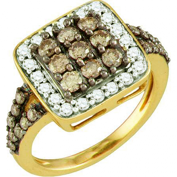1.50 Carat (ctw) 10k Rose Gold Round White & Brown Diamond Ladies Fashion Split Shank Right Hand Ring