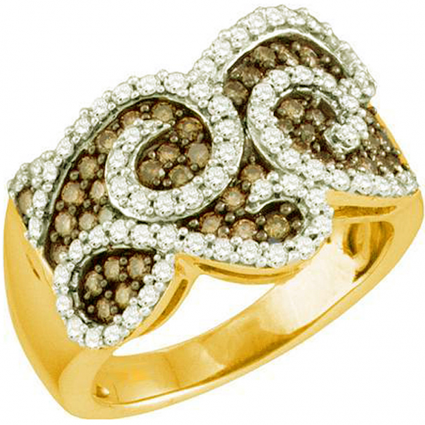1.06 Carat (ctw) 10k Rose Gold Round White & Brown Diamond Ladies Fashion Cocktail Right Hand Band