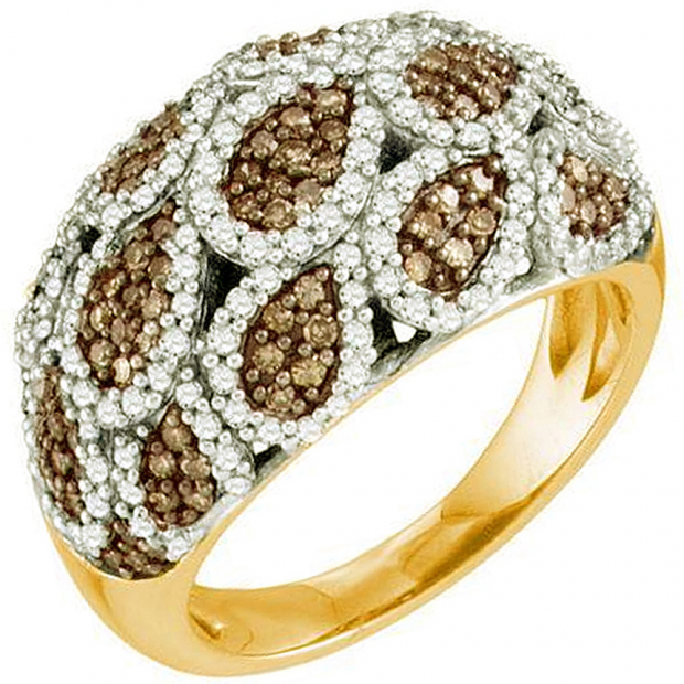 1.09 Carat (ctw) 10k Rose Gold Round Champagne & White Diamond Ladies Right Hand Fashion Band