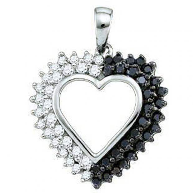 0.52 Carat (ctw) 10k White Gold Black & White Diamond Ladies Heart Pendant