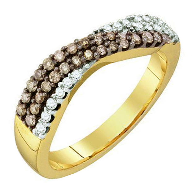 0.39 Carat (ctw) 10k Yellow Gold Round Champagne & White Diamond Ladies Right Hand Band