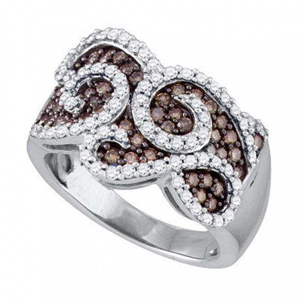1.01 Carat (ctw) 10k White Gold Round White & Brown Diamond Ladies Fashion Cocktail Right Hand Band