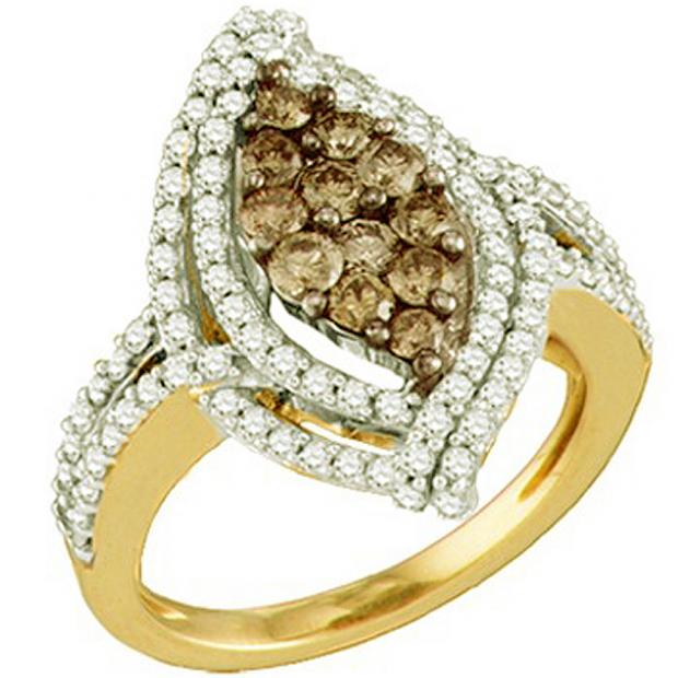 1.58 Carat (ctw) 10k Rose Gold Round White & Champagne Diamond Ladies Fashion Engagement Ring