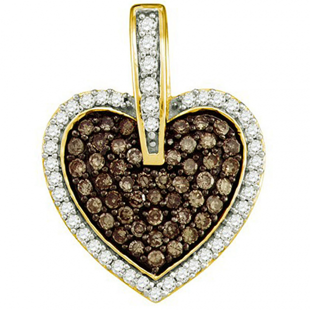 0.54 Carat (ctw) 10k Yellow Gold Round White & Brown Diamond Ladies Heart Pendant