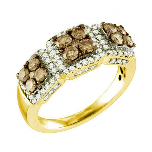 1.37 Carat (ctw) 10k Yellow Gold Round Brown & White Diamond Ladies Right Hand Fashion Band