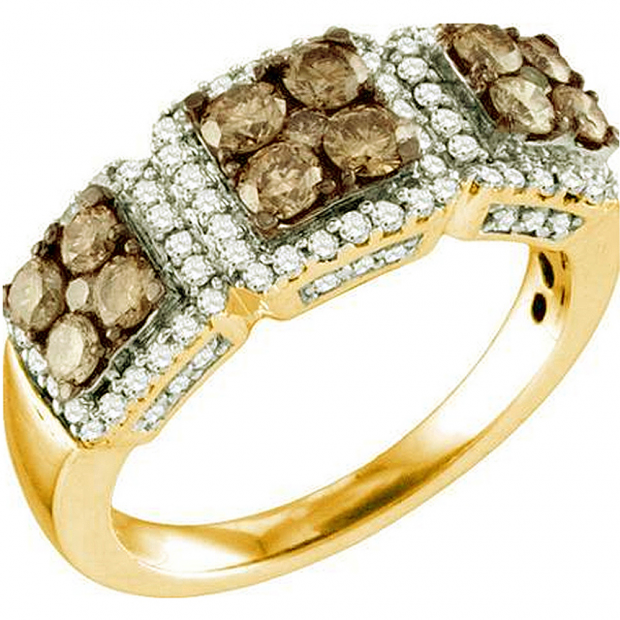 1.37 Carat (ctw) 10k Rose Gold Round Brown & White Diamond Ladies Right Hand Fashion Band