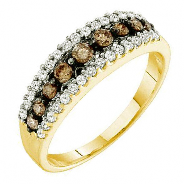 0.50 Carat (ctw) 10k Yellow Gold Champagne & White Diamond Ladies Cocktail Band Ring ( Size-5 )
