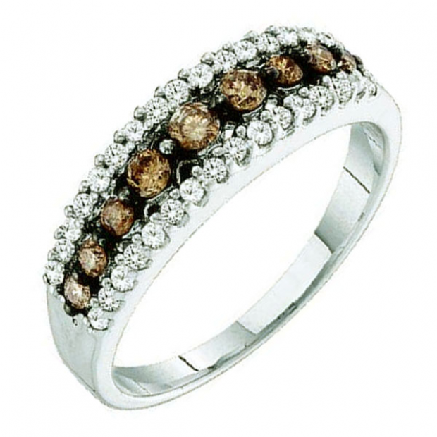 0.50 Carat (ctw) 10k White Gold Champagne & White Diamond Ladies Cocktail Band Ring ( Size-5 )