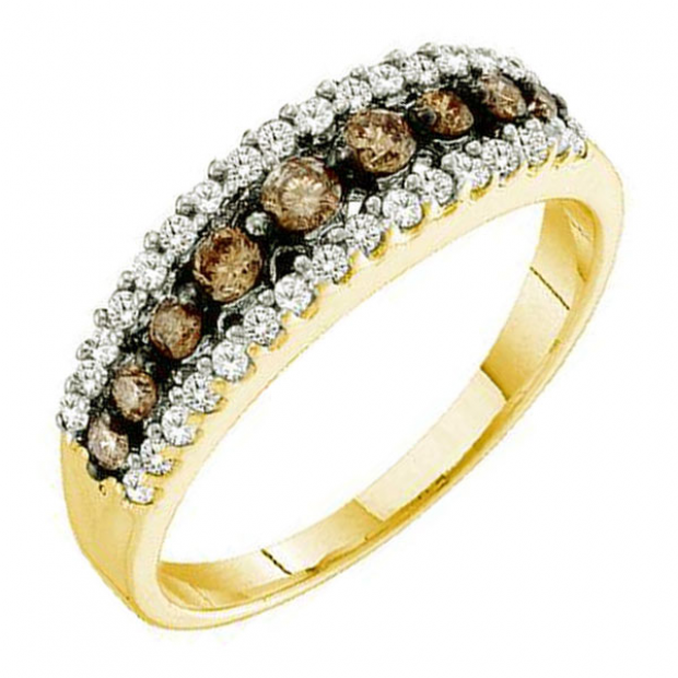 0.50 Carat (ctw) 10k Yellow Gold Champagne & White Diamond Ladies Cocktail Band Ring ( Size-6 )