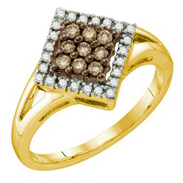 0.25 Carat (ctw) 10k Yellow Gold Champagne & White Diamond Ladies Cocktail Ring