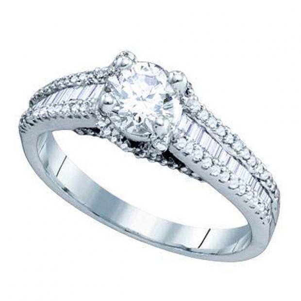 0.05 Carat (ctw) Sterling Silver Round White Diamond Ladies Solitaire With Accents Bridal Promise Engagement Ring