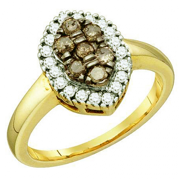 0.51 Carat (ctw) 10k Yellow Gold Round Champagne & White Diamond Ladies Right Hand Ring