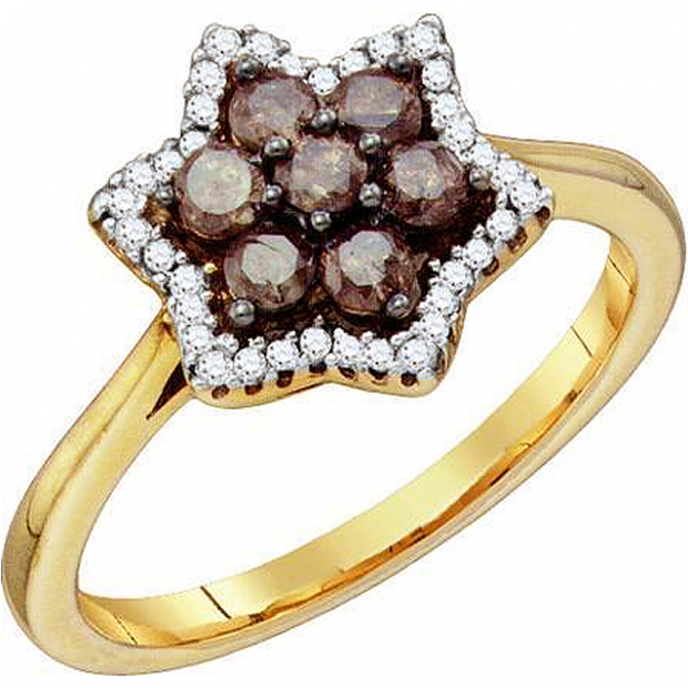 0.51 Carat (ctw) 10k Yellow Gold Round Champagne & White Diamond Ladies Cluster Ring