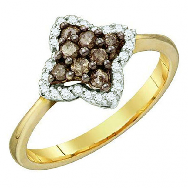 0.34 Carat (ctw) 10k Yellow Gold White & Champagne Diamond Ladies Cocktail Right Hand Ring