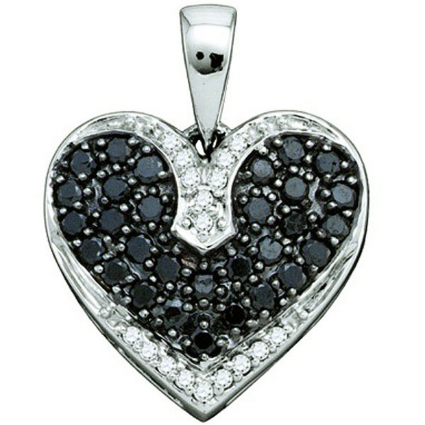 0.51 Carat (ctw) 10k White Gold Black & White Diamond Ladies Heart Pendant