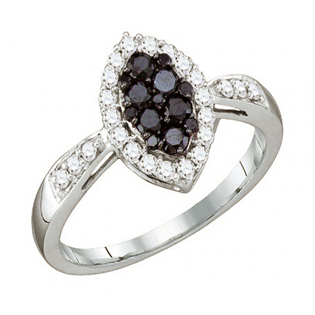 0.56 Carat (ctw) 10k White Gold Round Black & White Diamond Ladies Bridal Engagement Ring