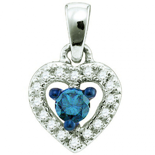 0.21 Carat (ctw) 10k White Gold Blue & White Diamond Ladies Heart Pendant