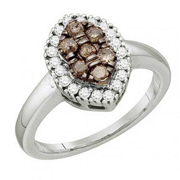 0.51 Carat (ctw) 10k White Gold Round Champagne & White Diamond Ladies Right Hand Ring